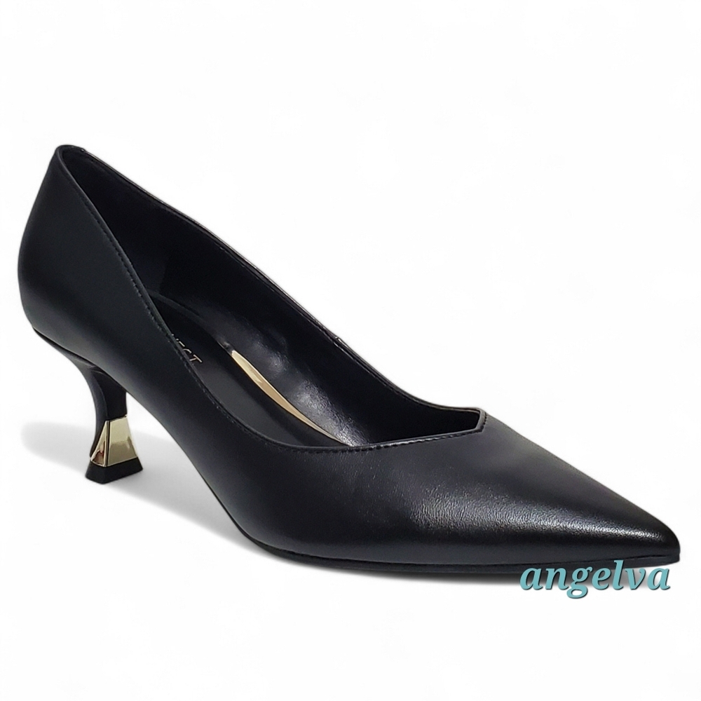 New Nine West Andes kitten heel dress pumps black faux leather career academia - Picture 4 of 13